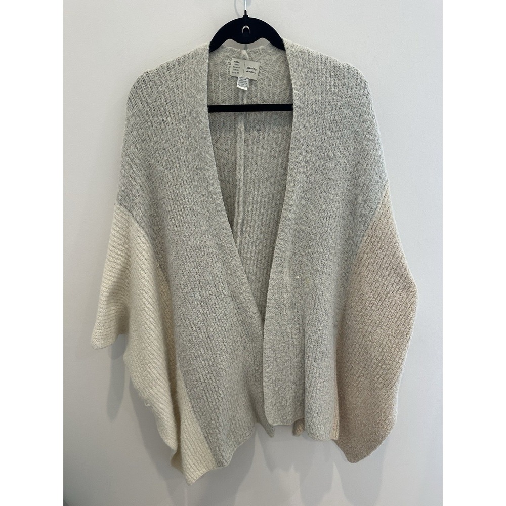 Anthropologie Saturday Sunday Gray/Ivory Colorblock Chunky-Knit Open Cardigan